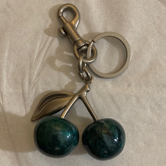 Elegant Silver and Green Cherry Keychain - Picture 3 of 3